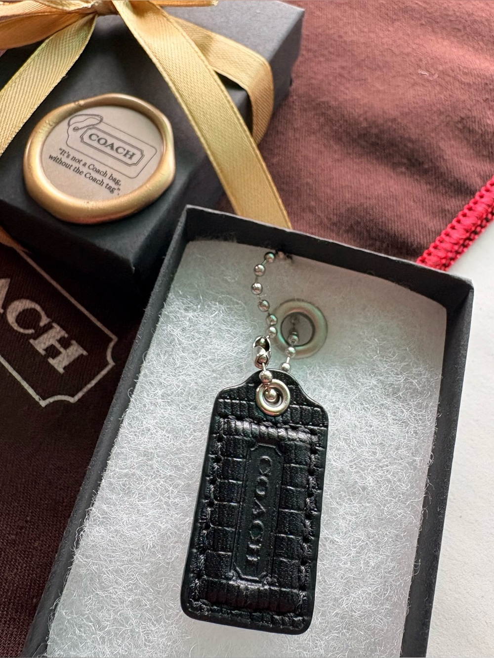 🐊 Y2K Coach Limited Edition Black Croc-Embossed Leather 1.5” Hang Tag Bag Charm